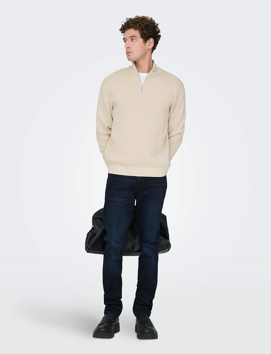 ONLY & SONS - ONSTING REG HALF ZIP KNIT NOOS - half zip-tröjor - gardenia - 4