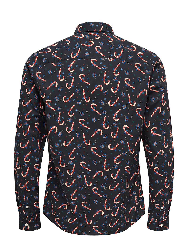 ONLY & SONS - ONSELF XMAS AOP SLIM POPLIN LS SHIRT - mustriga särgid - black - 2