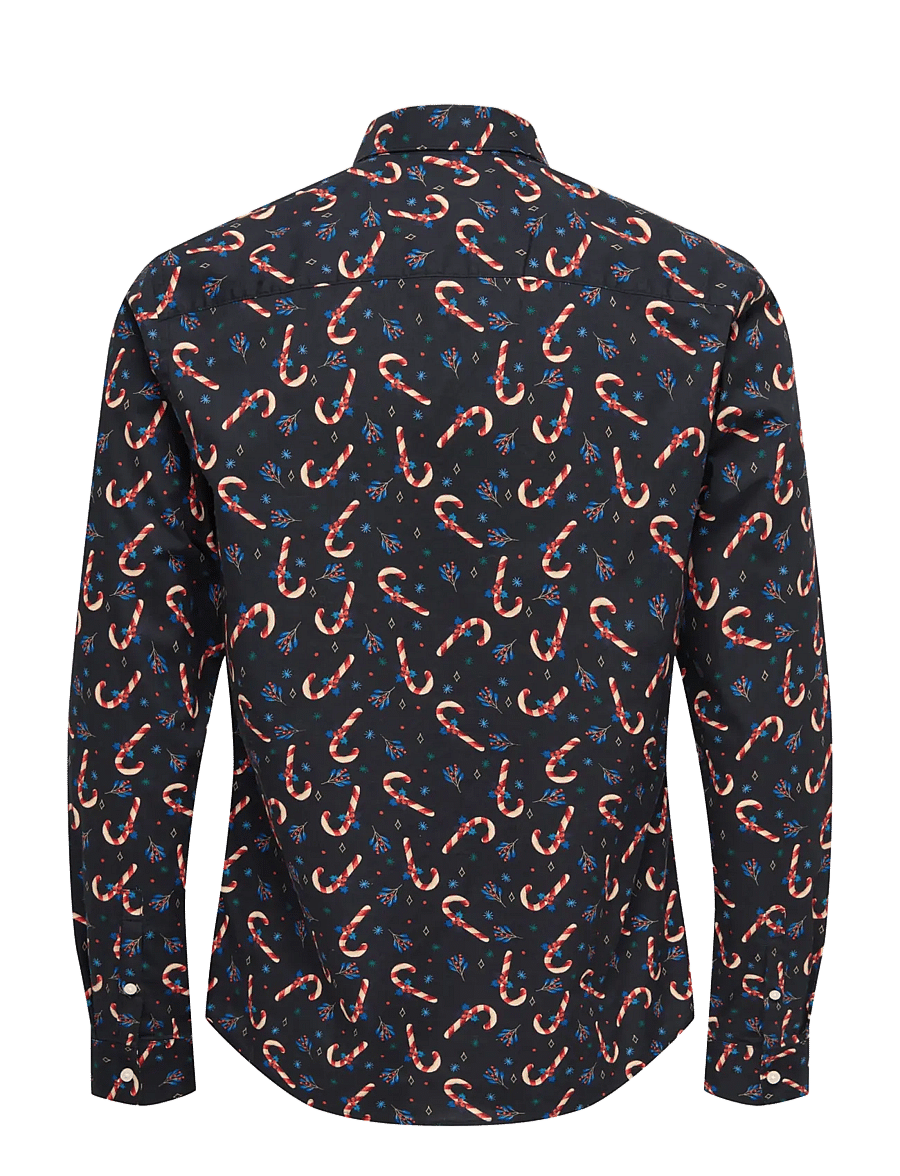 ONLY & SONS - ONSELF XMAS AOP SLIM POPLIN LS SHIRT - mustriga särgid - black - 2