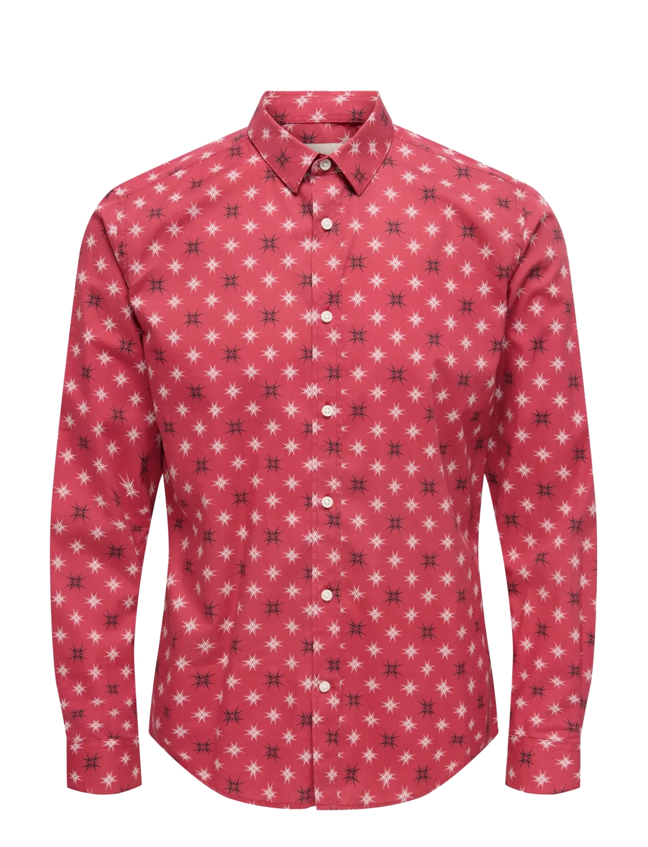 ONSELF XMAS AOP SLIM POPLIN LS SHIRT - KARANDA RED