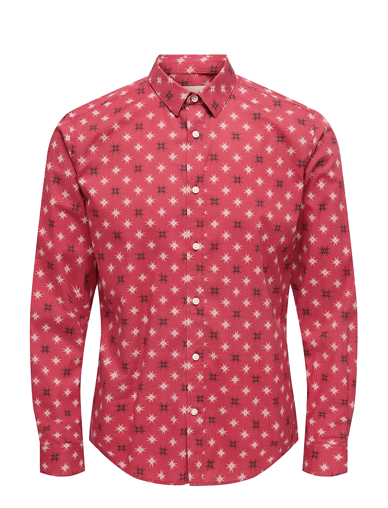 ONLY & SONS - ONSELF XMAS AOP SLIM POPLIN LS SHIRT - mustriga särgid - karanda red - 1
