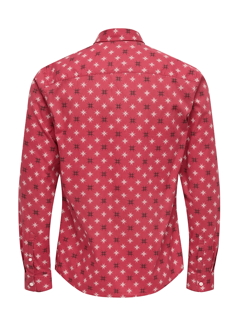 ONLY & SONS - ONSELF XMAS AOP SLIM POPLIN LS SHIRT - mustriga särgid - karanda red - 2