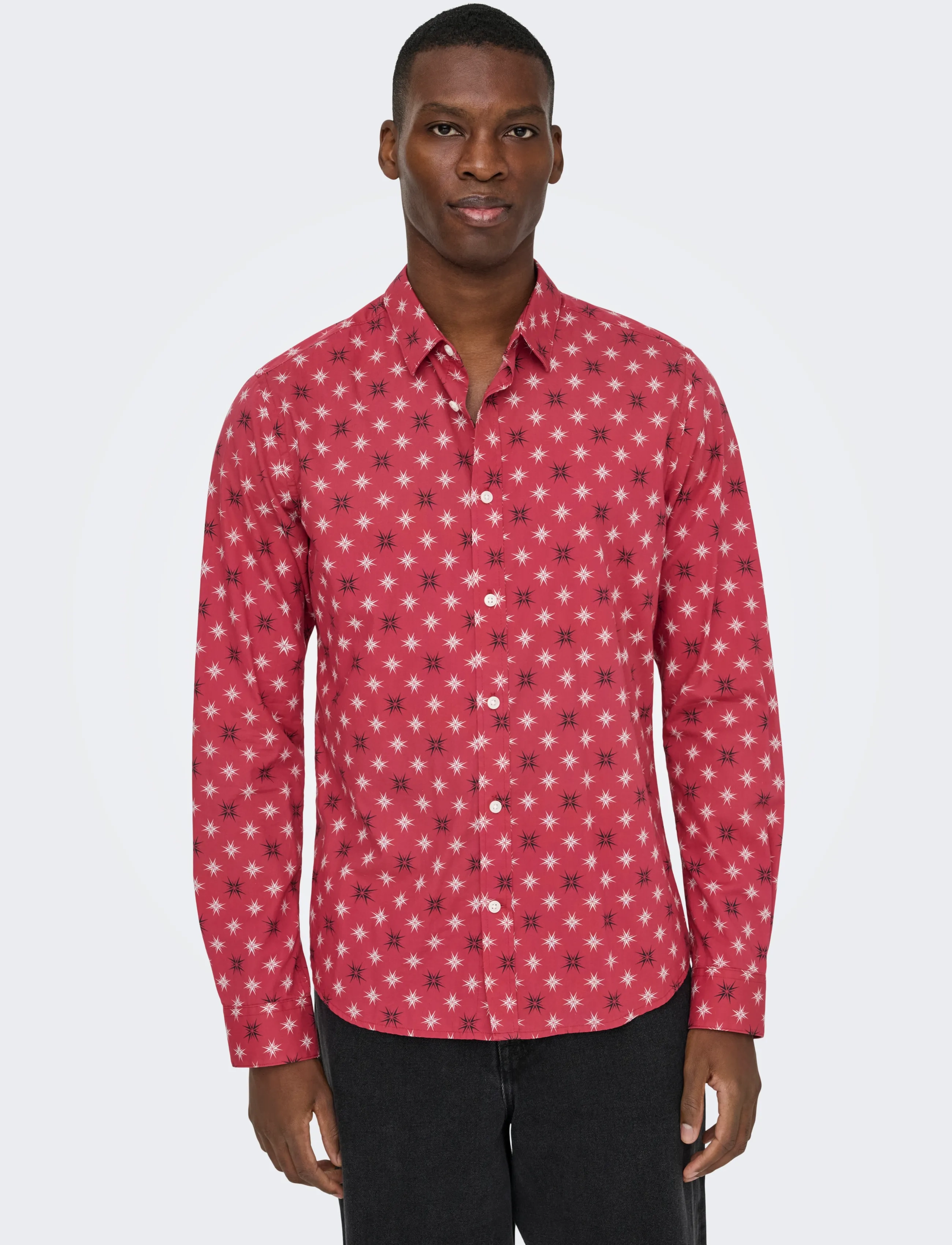 ONLY & SONS - ONSELF XMAS AOP SLIM POPLIN LS SHIRT - pattern shirts - karanda red - 4
