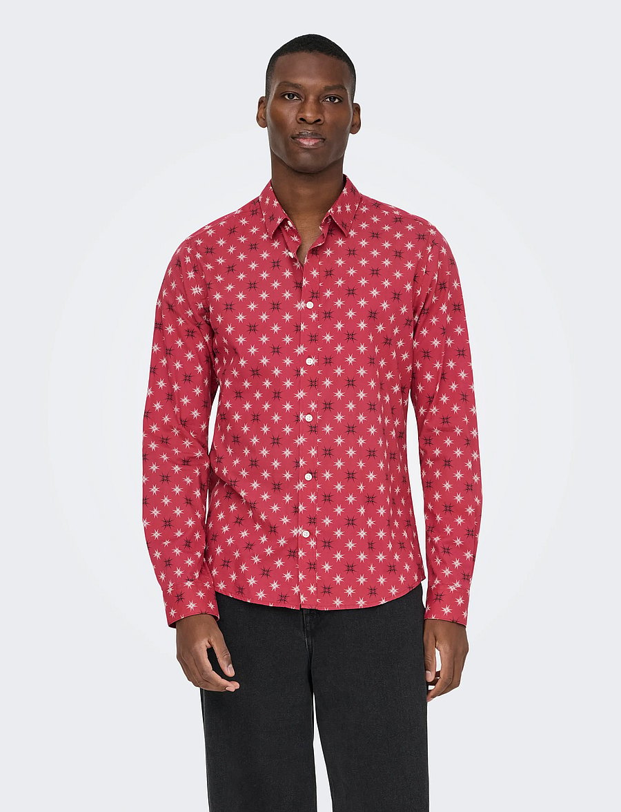 ONLY & SONS - ONSELF XMAS AOP SLIM POPLIN LS SHIRT - overhemden met patroon - karanda red - 5