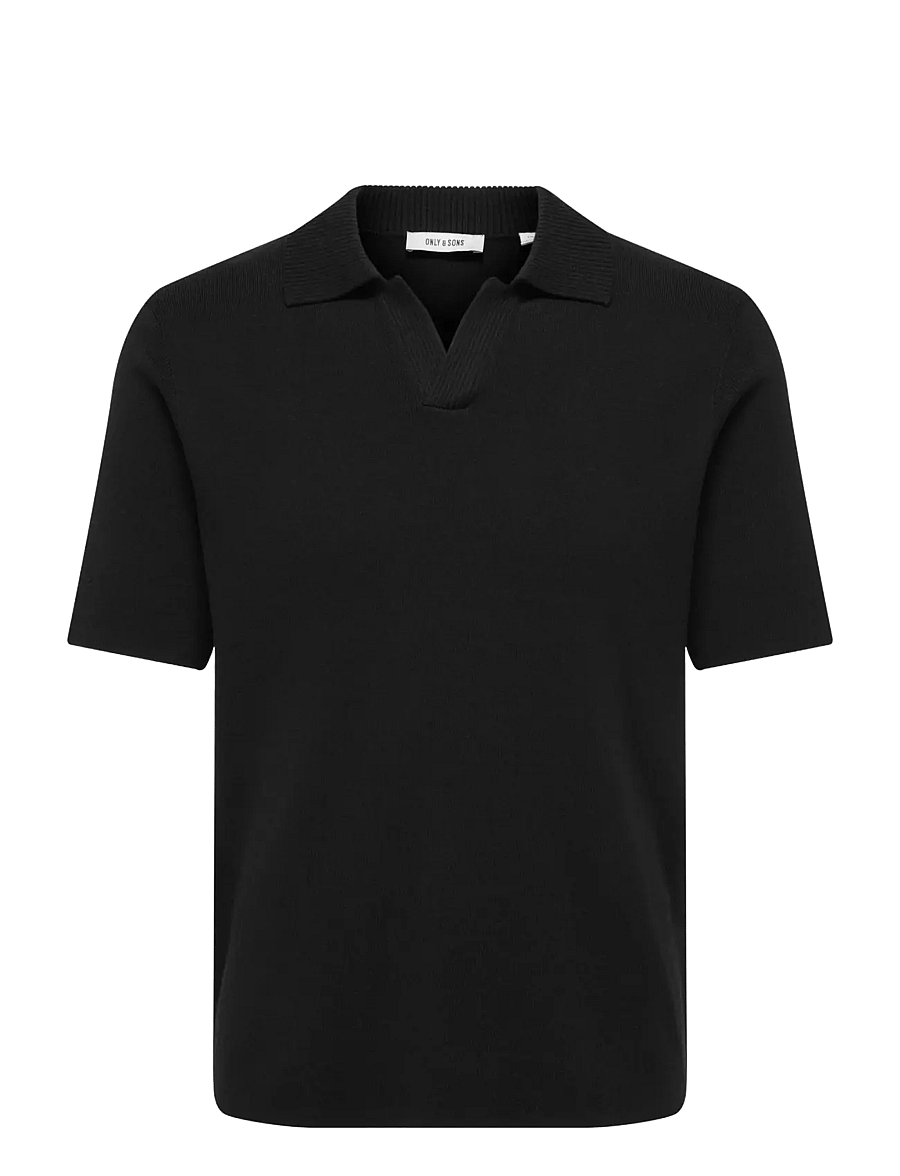ONLY & SONS - ONSTRAVIS REG 12 SS MEL KNIT NOOS - gestrickte polohemden - black - 1