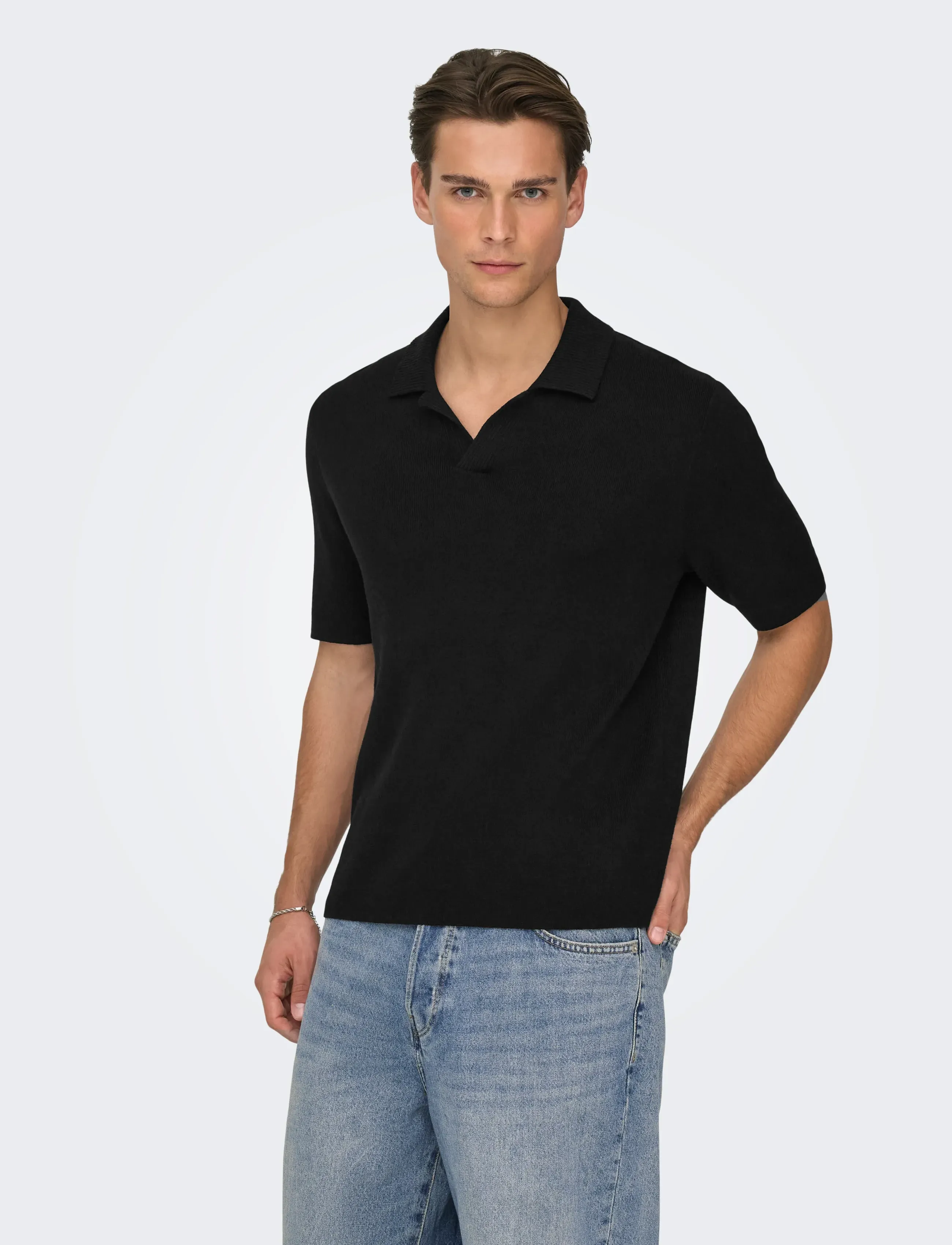 ONLY & SONS ONSTRAVIS REG 12 SS MEL KNIT NOOS - Strickmode - BLACK / black