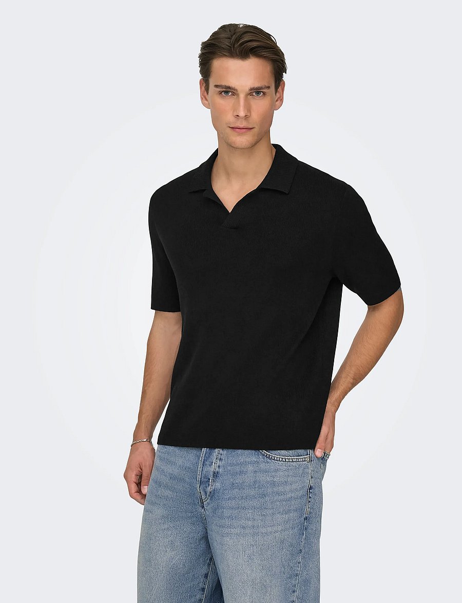 ONLY & SONS - ONSTRAVIS REG 12 SS MEL KNIT NOOS - gestrickte polohemden - black - 0
