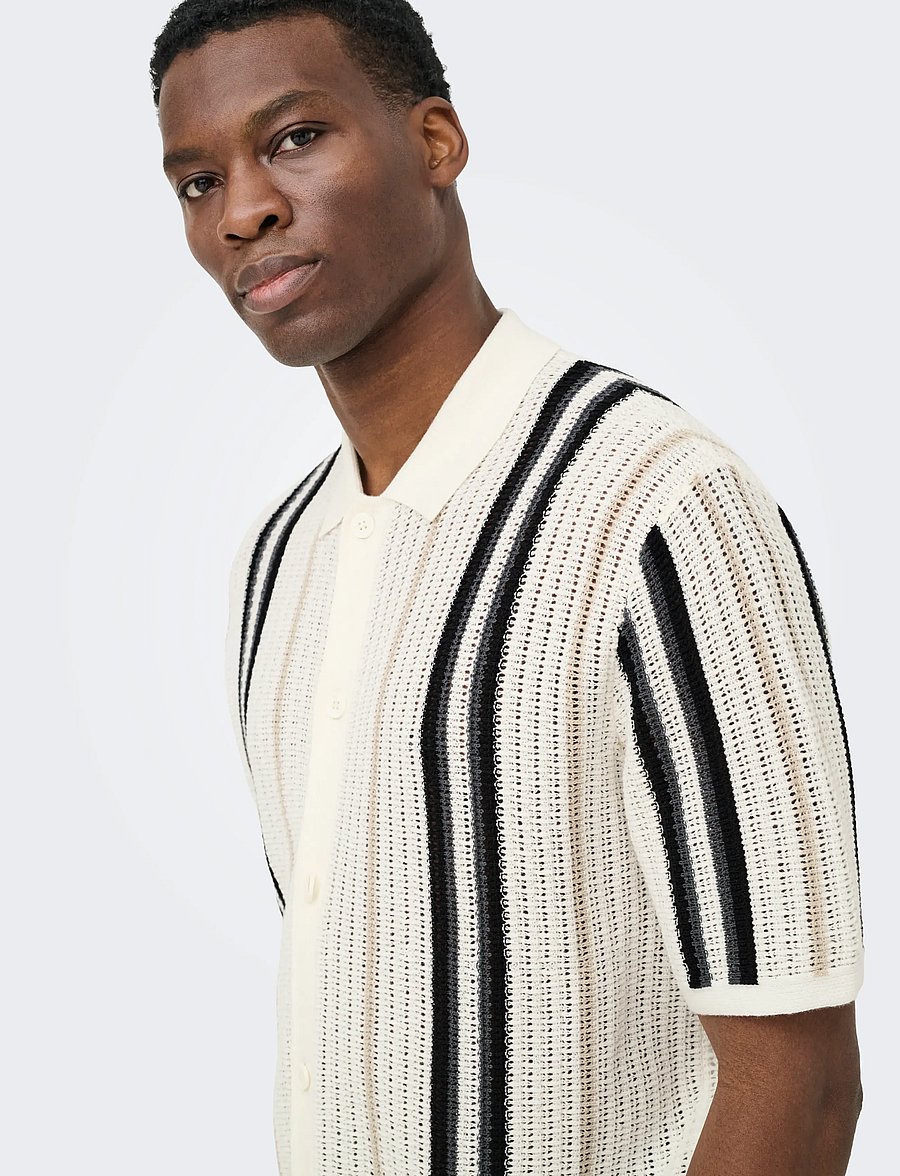 ONLY & SONS - ONSLEON REG SS SHIRT KNIT - gestrickte polohemden - cloud dancer - 5