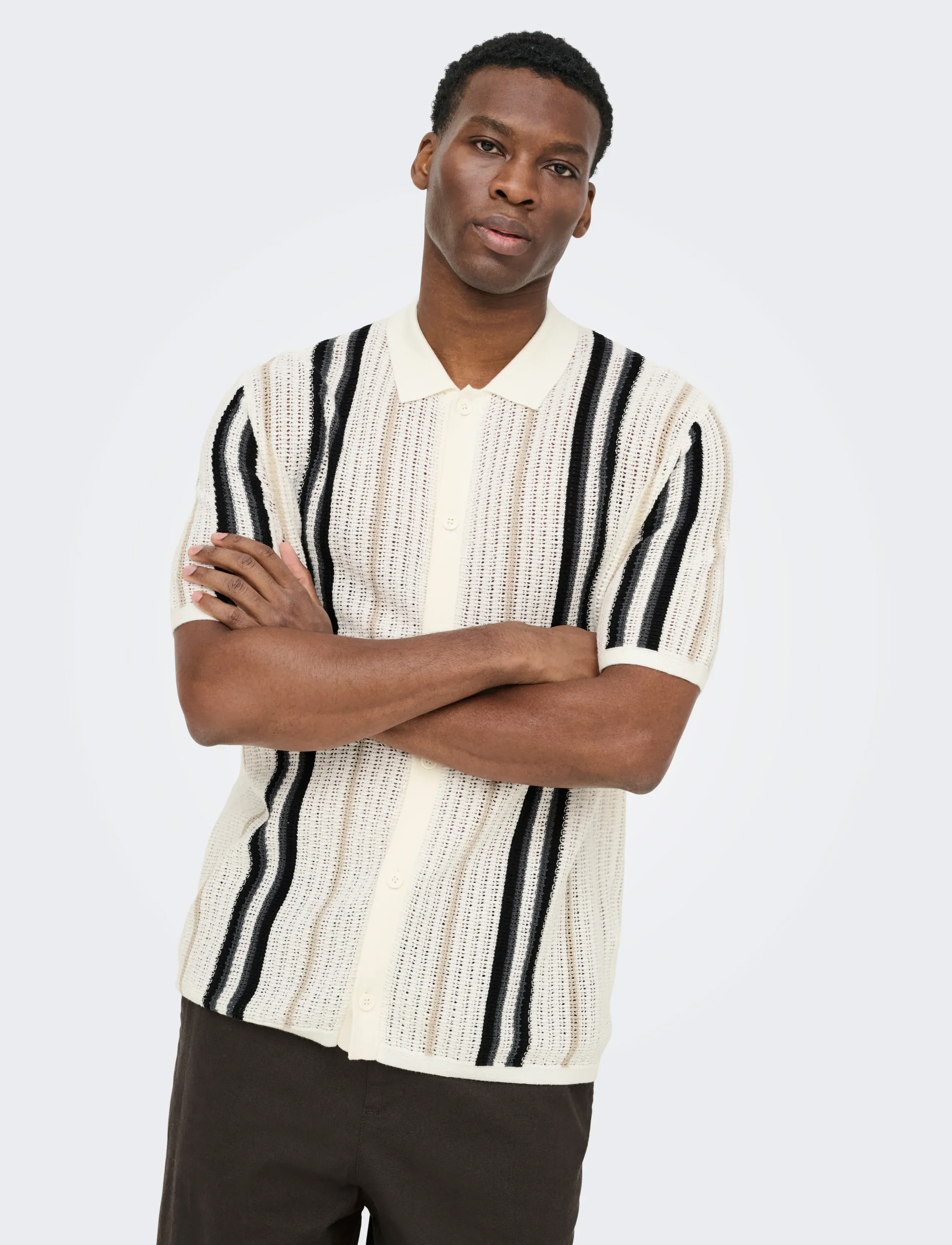 ONLY & SONS ONSLEON REG SS SHIRT KNIT - Strickmode - CLOUD DANCER / cream