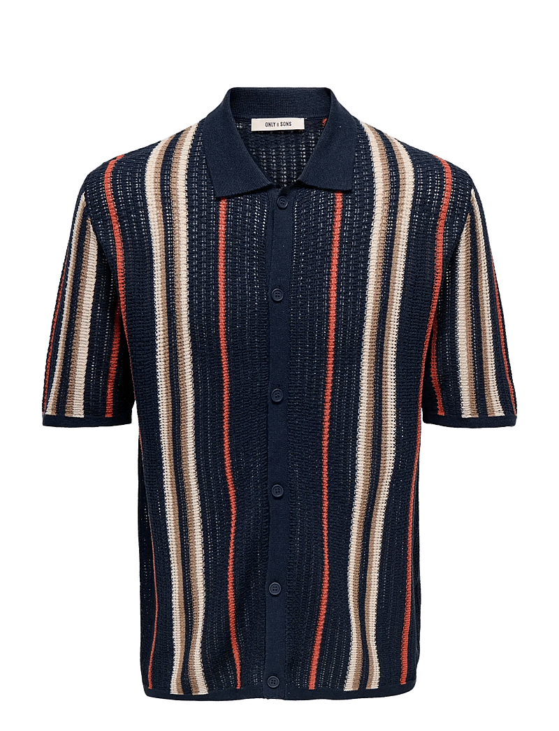 ONLY & SONS - ONSLEON REG SS SHIRT KNIT - gestrickte polohemden - dark sapphire - 1