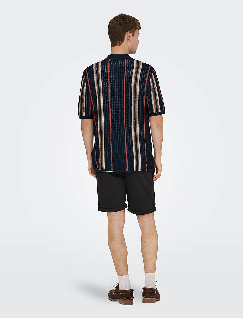 ONLY & SONS - ONSLEON REG SS SHIRT KNIT - gestrickte polohemden - dark sapphire - 3