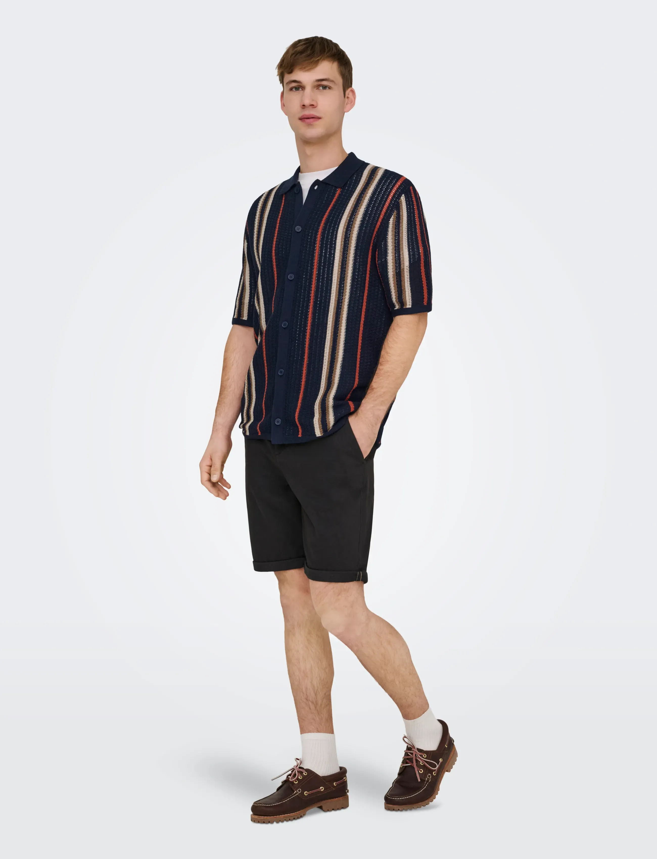 ONLY & SONS - ONSLEON REG SS SHIRT KNIT - gestrickte polohemden - dark sapphire - 4