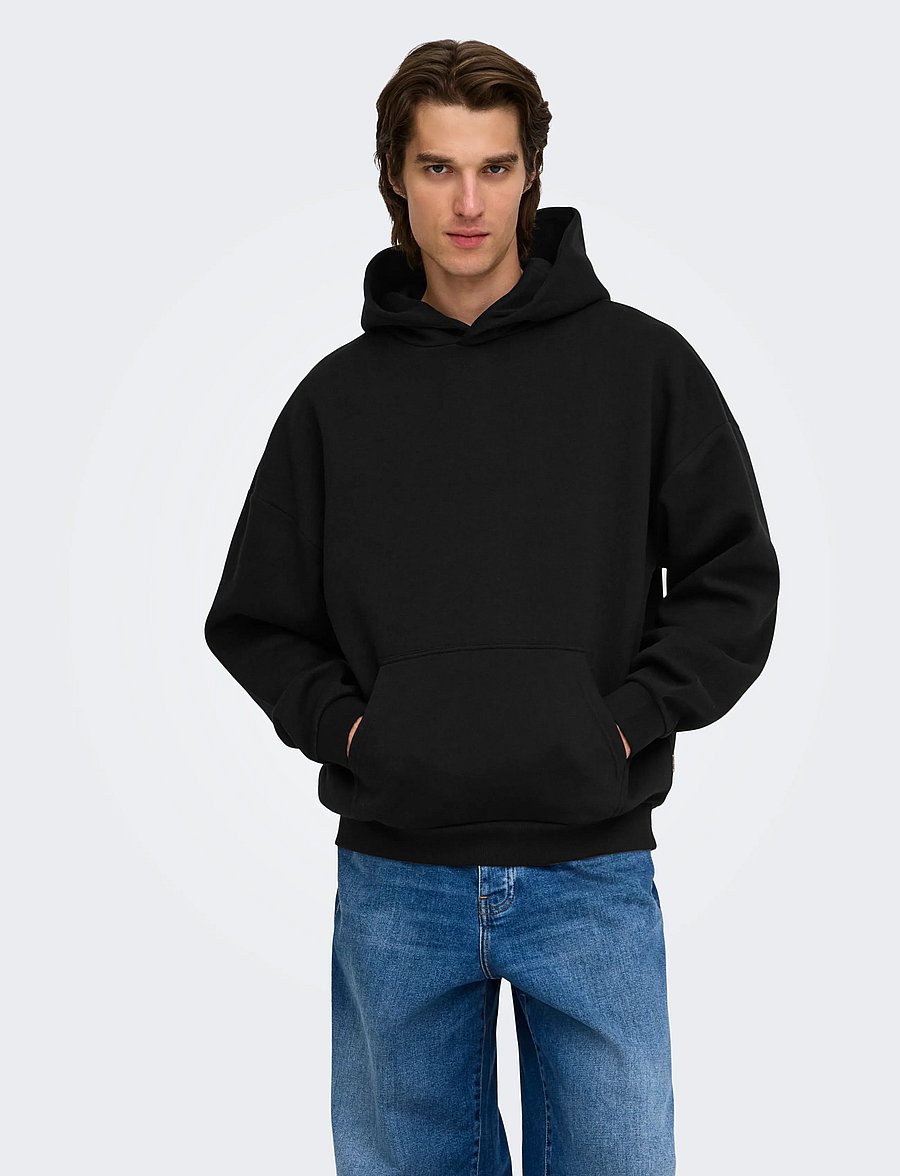 ONLY & SONS - ONSCERES OVZ LS HOODIE SWEAT NOOS - kapuzenpullover - black - 0