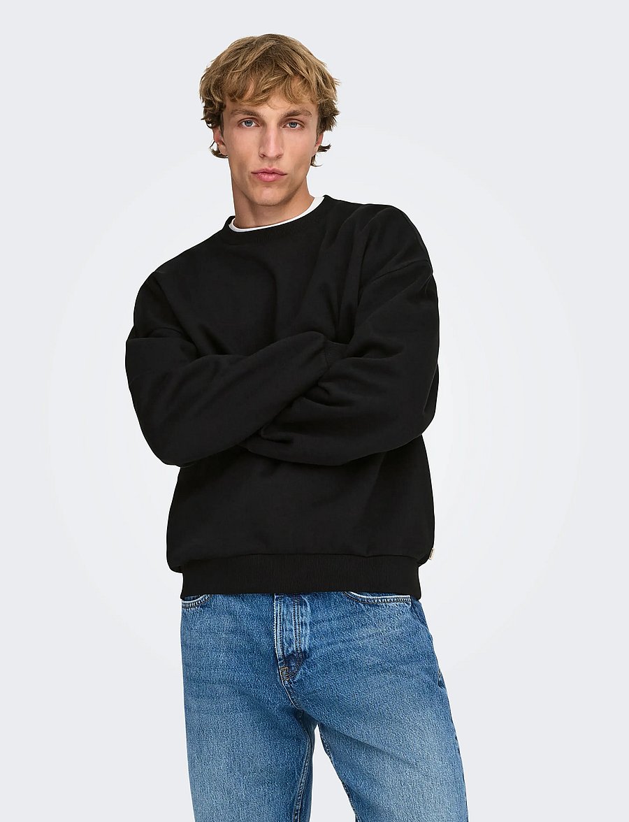 ONLY & SONS - ONSCERES OVZ LS CREW SWEAT NOOS - black - 0