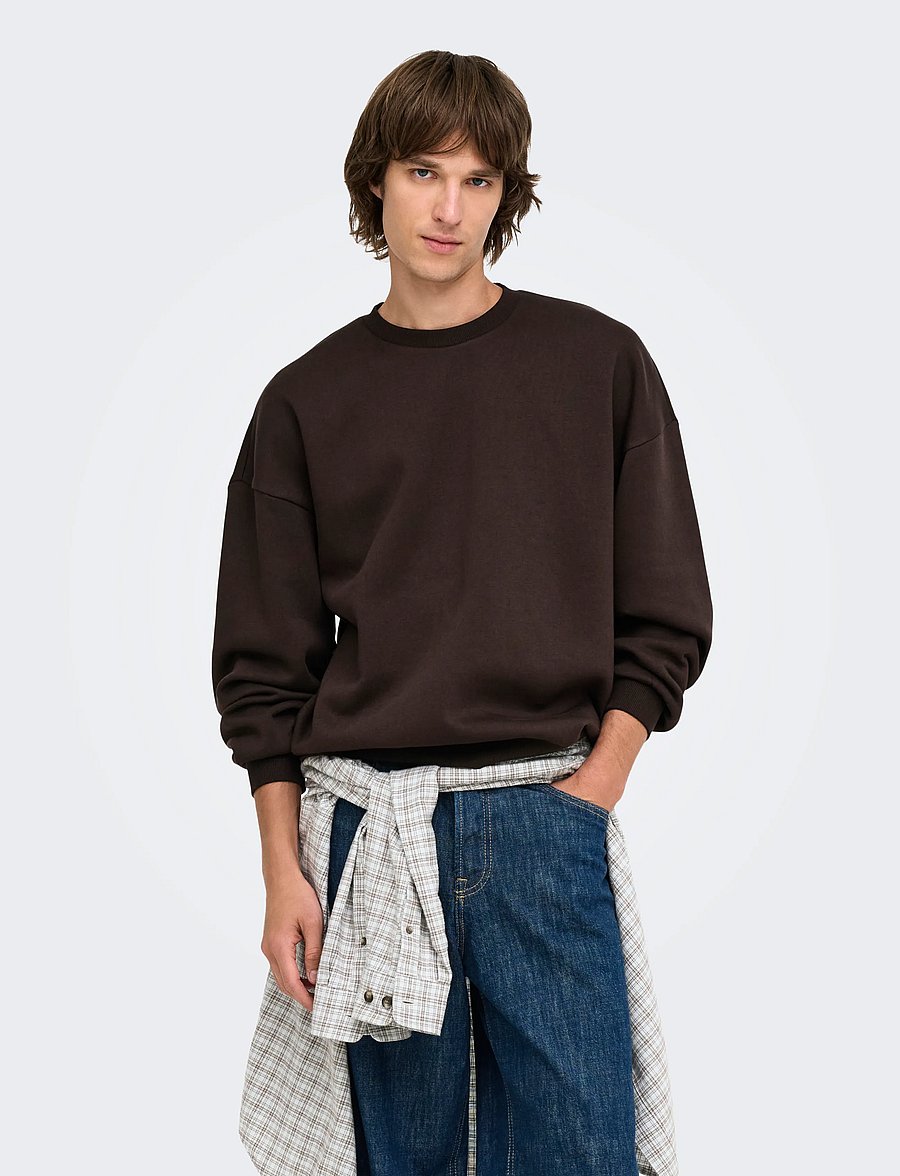 ONLY & SONS - ONSCERES OVZ LS CREW SWEAT NOOS - sweatshirts - coffee bean - 0