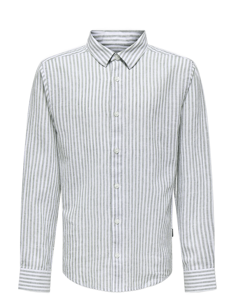 ONLY & SONS - OSJCAIDEN LIFE LS REG STRIPE LIN 660 WVN - langærmede skjorter - sea spray - 0