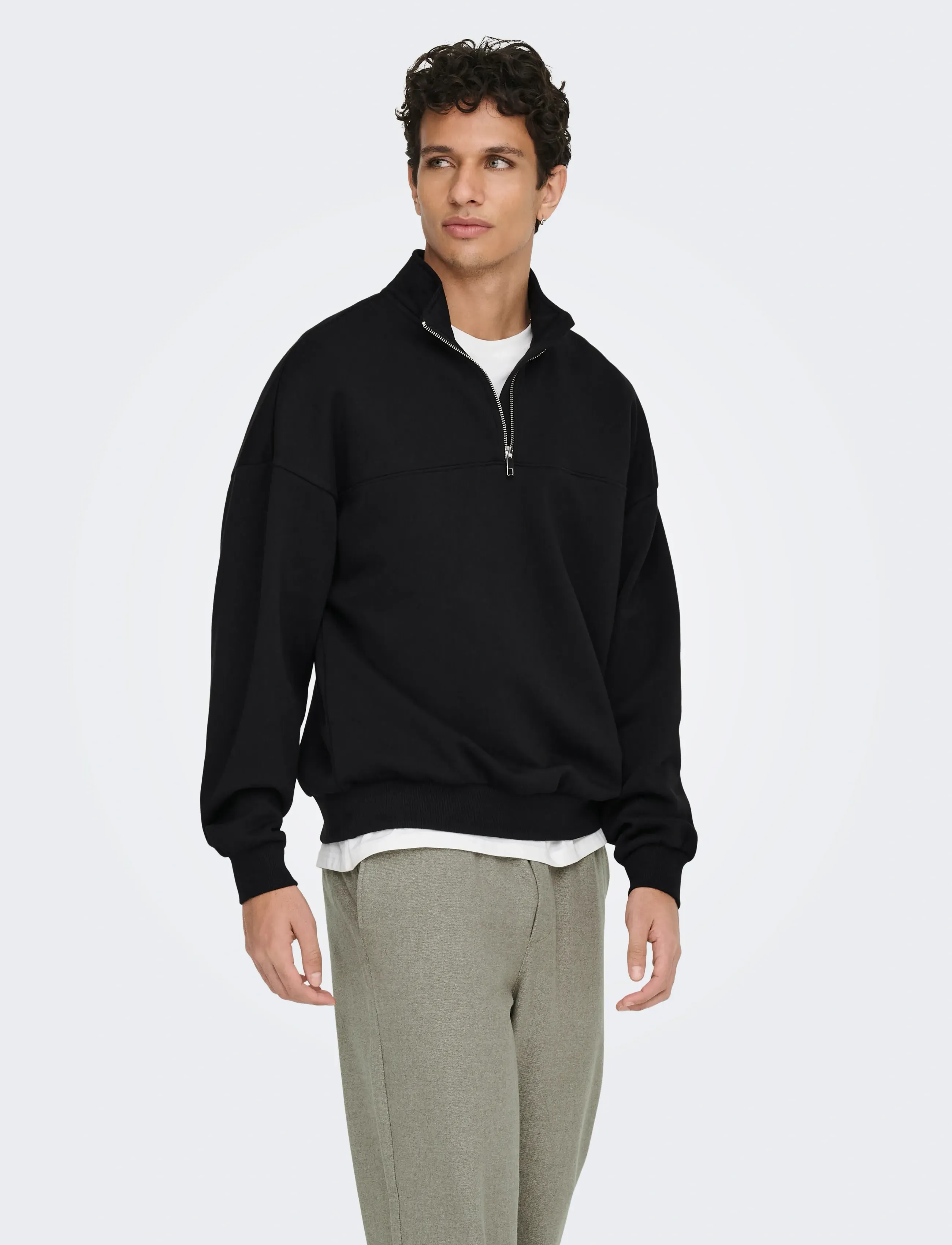 ONLY & SONS ONSCERES OVZ TRACK HALF ZIP SWEAT VD - Kläder - BLACK / black