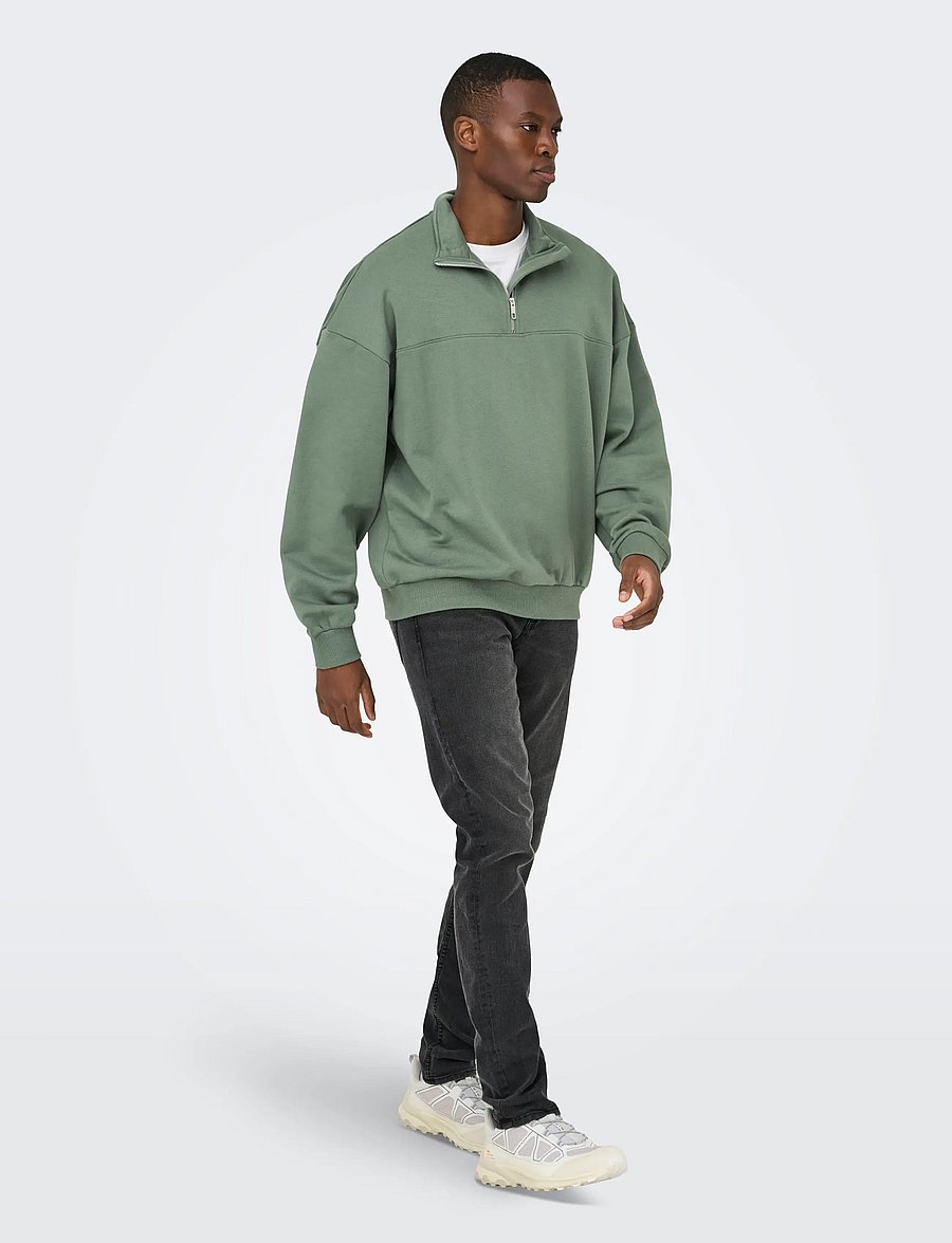 ONLY & SONS - ONSCERES OVZ TRACK HALF ZIP SWEAT VD - kollektionen - laurel wreath - 0