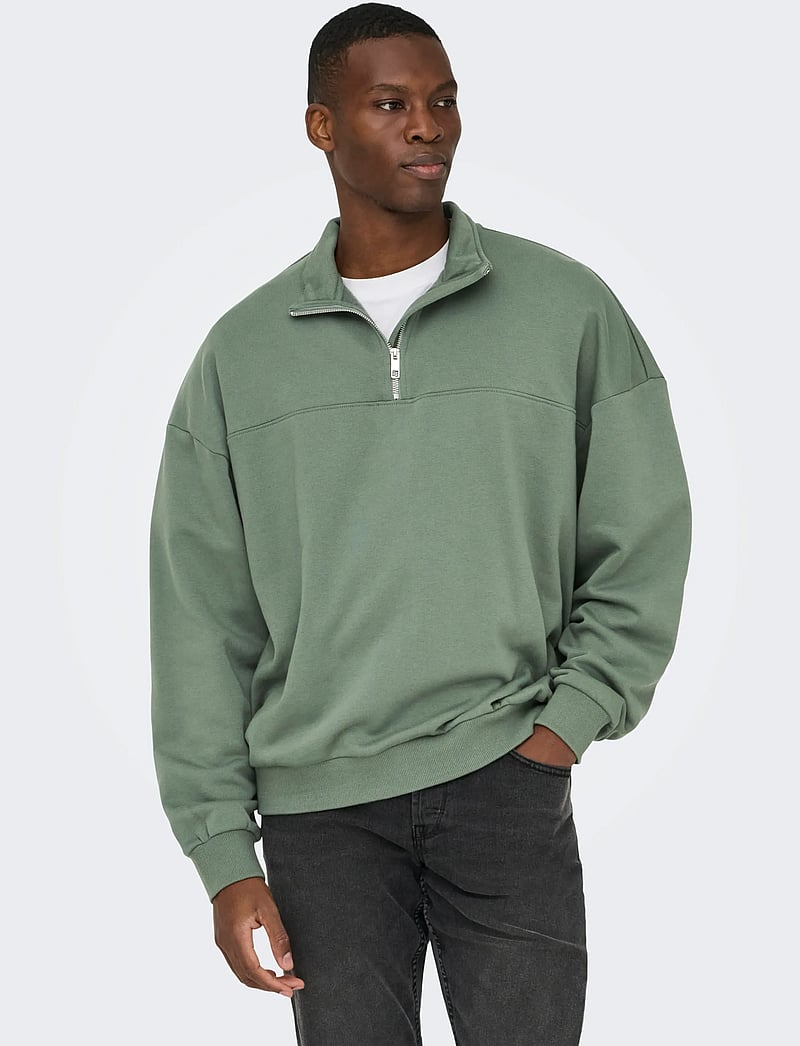 ONLY & SONS - ONSCERES OVZ TRACK HALF ZIP SWEAT VD - kollektioner - laurel wreath - 4