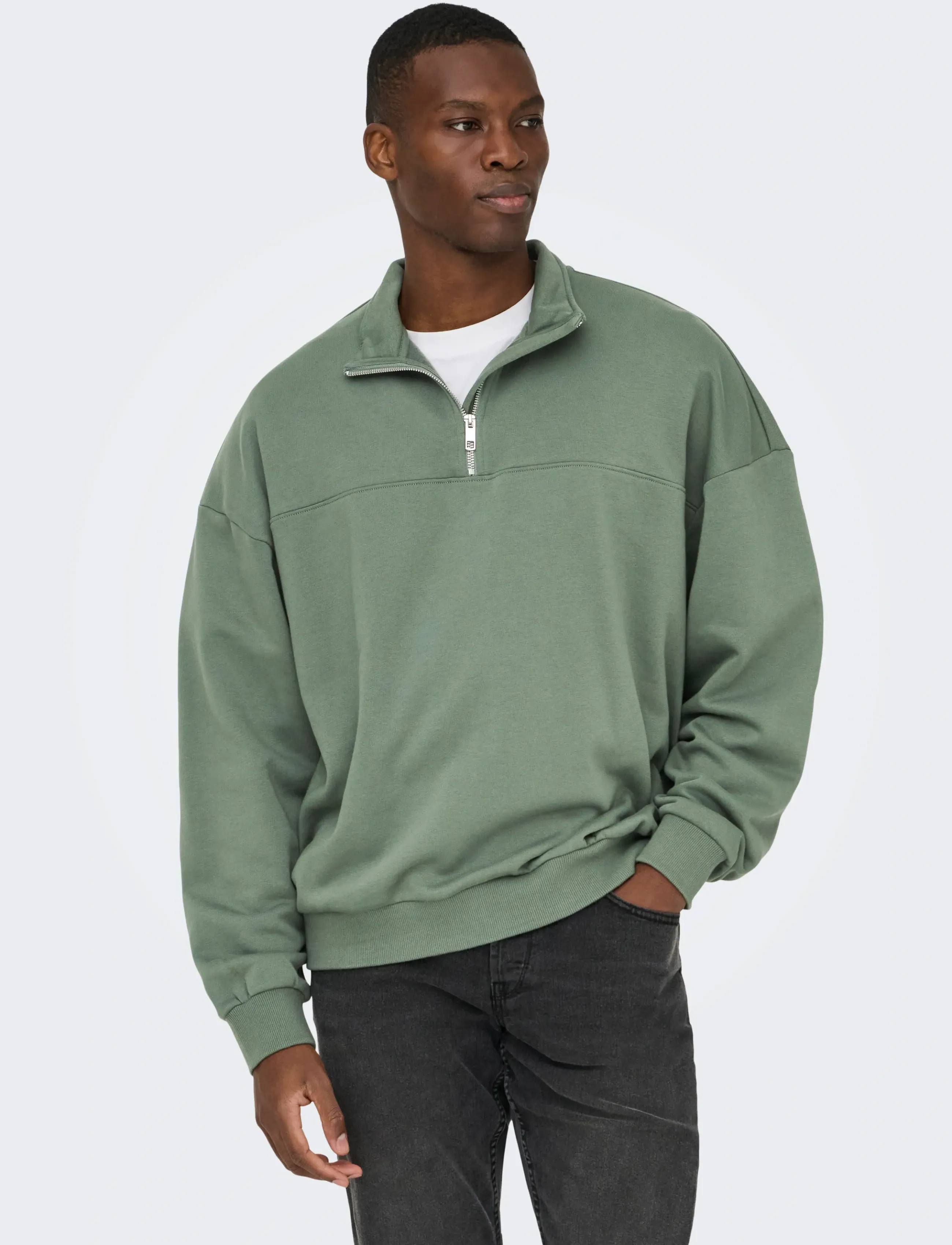 ONLY & SONS - ONSCERES OVZ TRACK HALF ZIP SWEAT VD - laveste priser - laurel wreath - 4