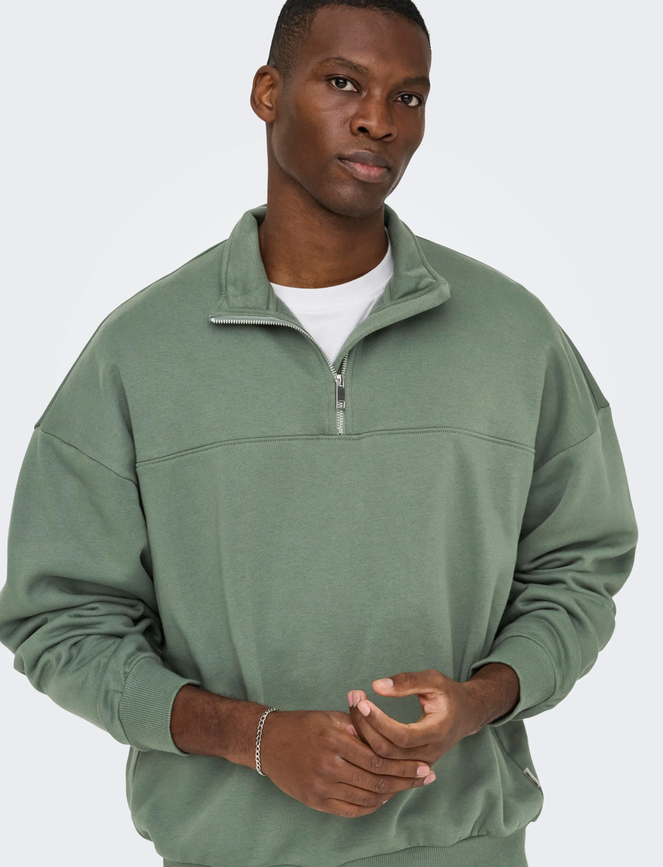 ONLY & SONS - ONSCERES OVZ TRACK HALF ZIP SWEAT VD - laveste priser - laurel wreath - 5
