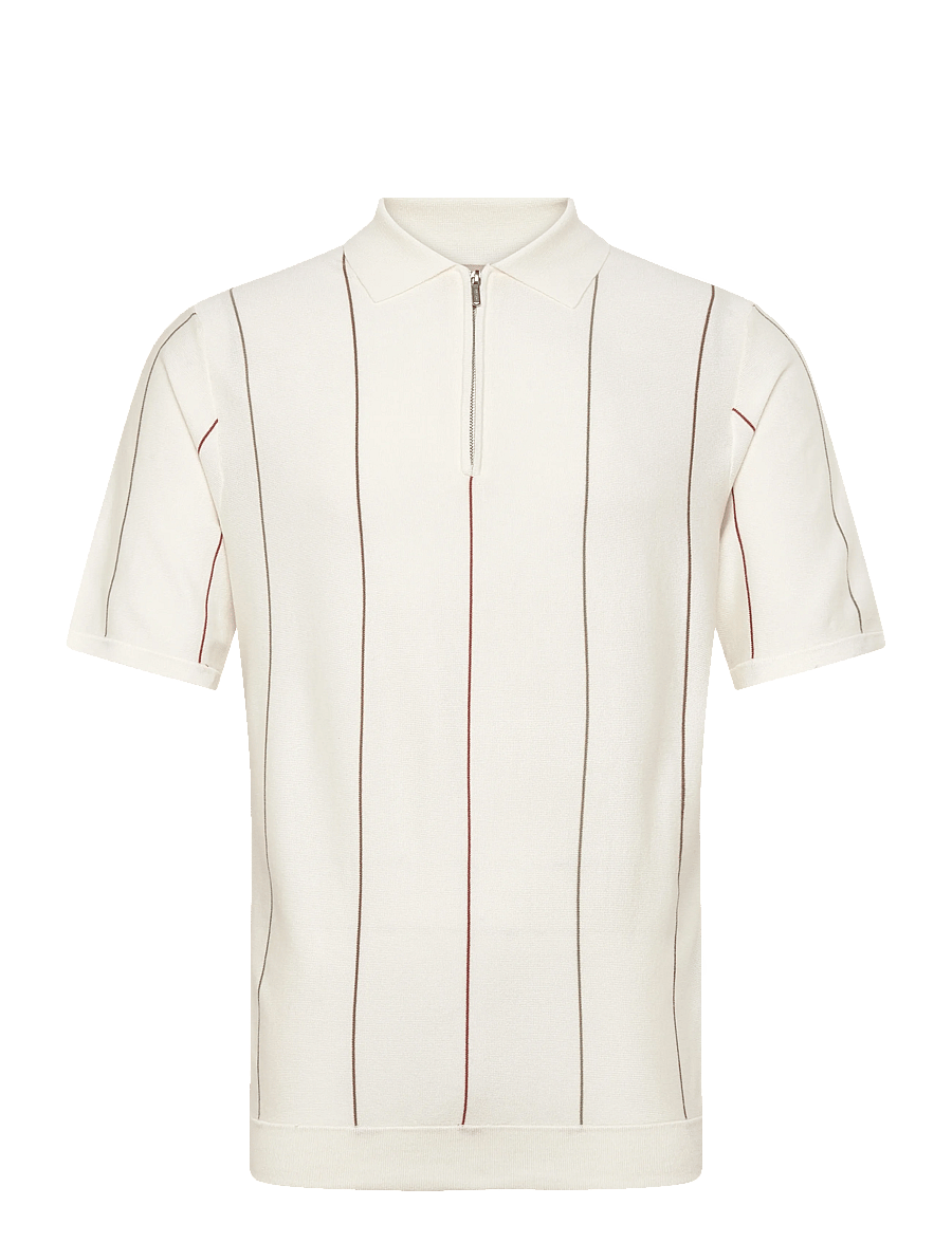 ONLY & SONS - ONSWYLER LIFE STR REG 14SS ZIP POLO FRML - langärmlige strick-polohemden - cloud dancer - 0