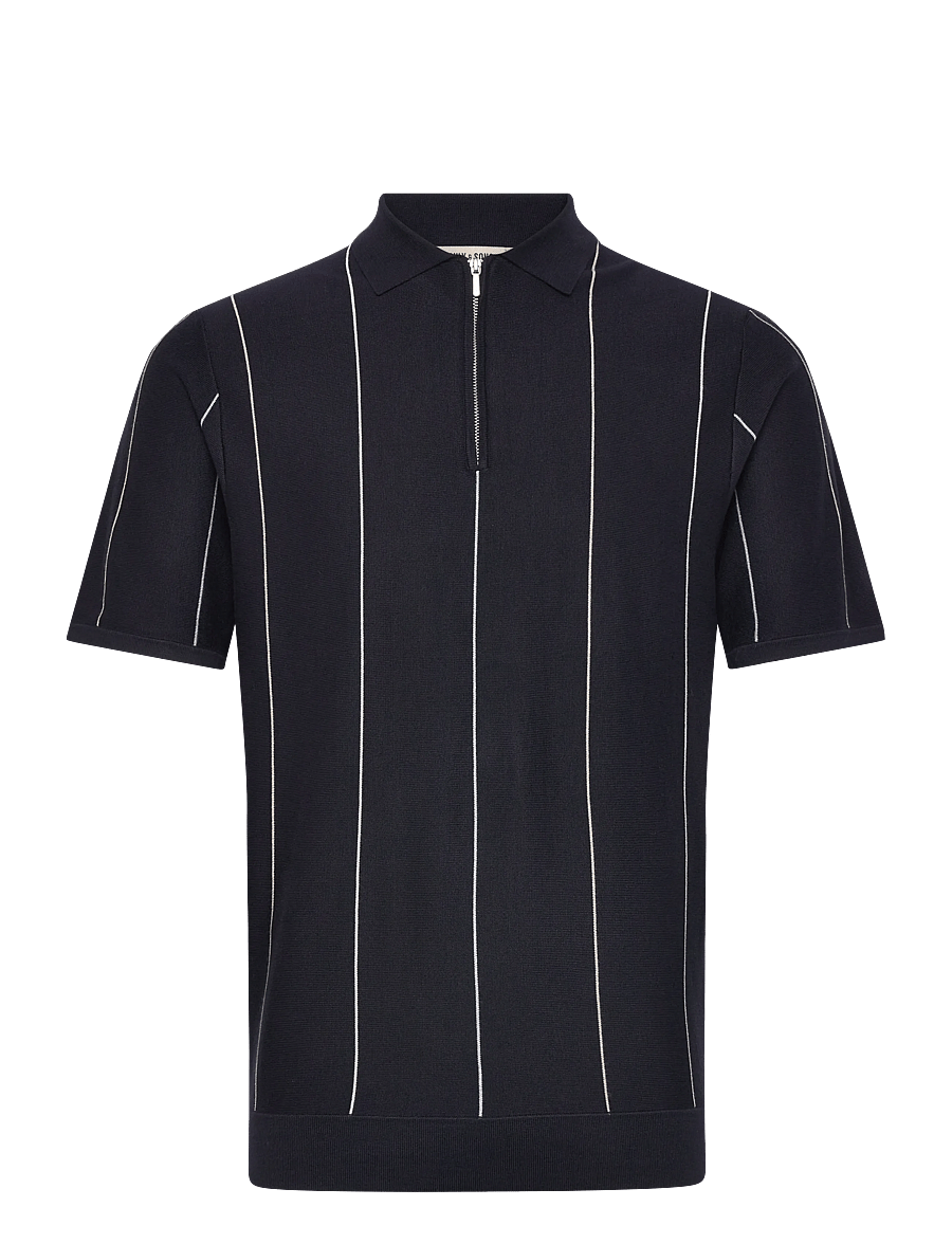 ONLY & SONS - ONSWYLER LIFE STR REG 14SS ZIP POLO FRML - langärmlige strick-polohemden - dark navy - 1