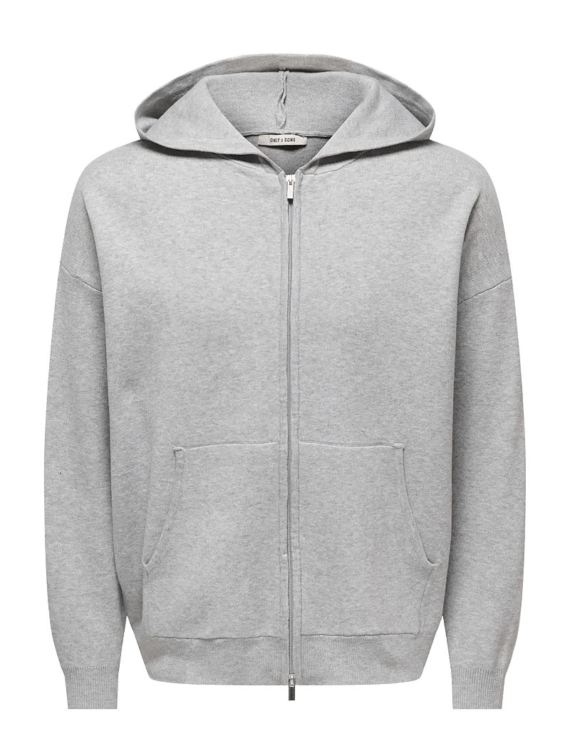 ONLY & SONS - ONSSADE OVZ LS ZIP CARDIGAN KNIT - sweats à capuche - light grey melange - 0