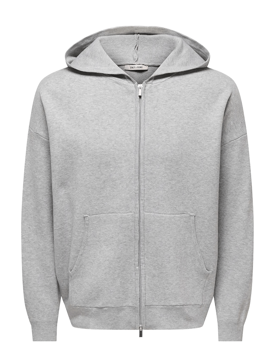 ONLY & SONS - ONSSADE OVZ LS ZIP CARDIGAN KNIT - kapuzenpullover - light grey melange - 0