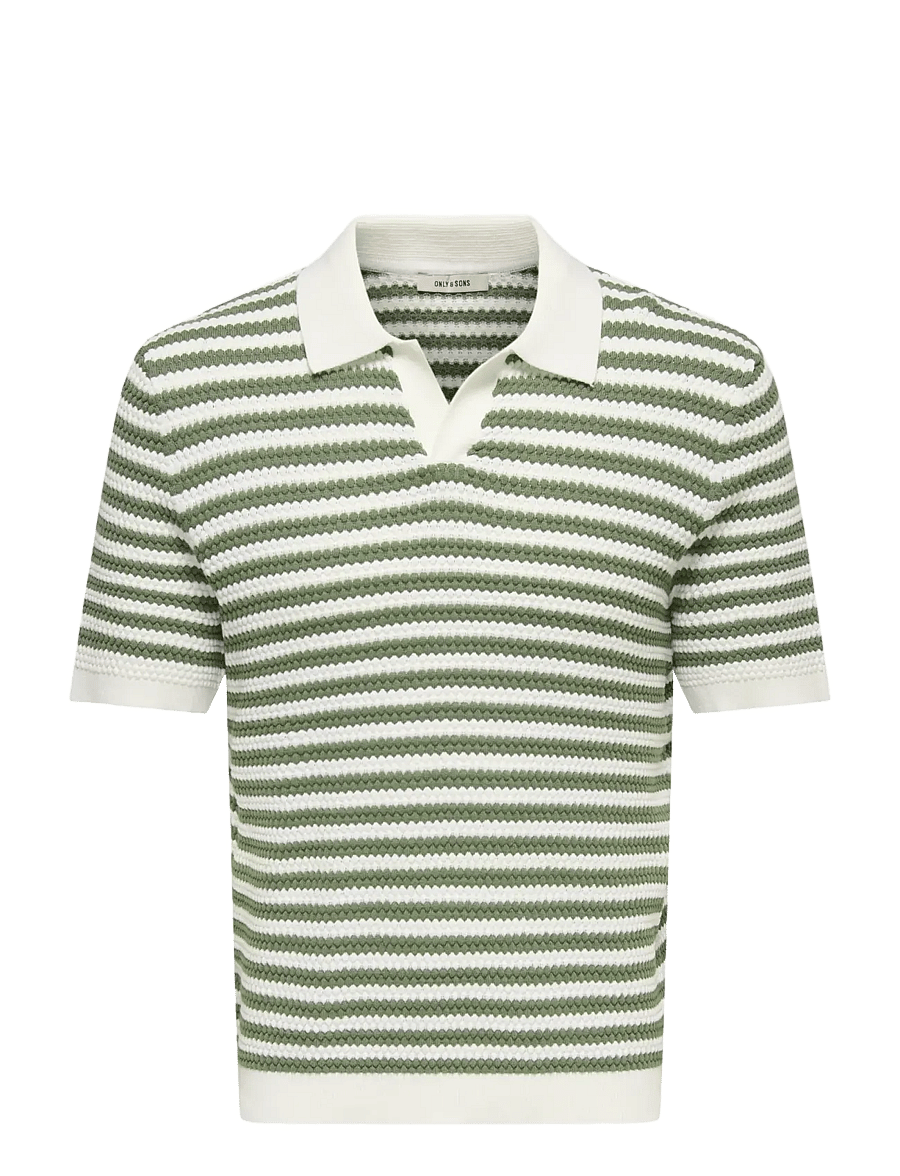 ONLY & SONS - ONSSERGE REG SS SPLIT NECK KNIT - langärmlige strick-polohemden - egret - 1