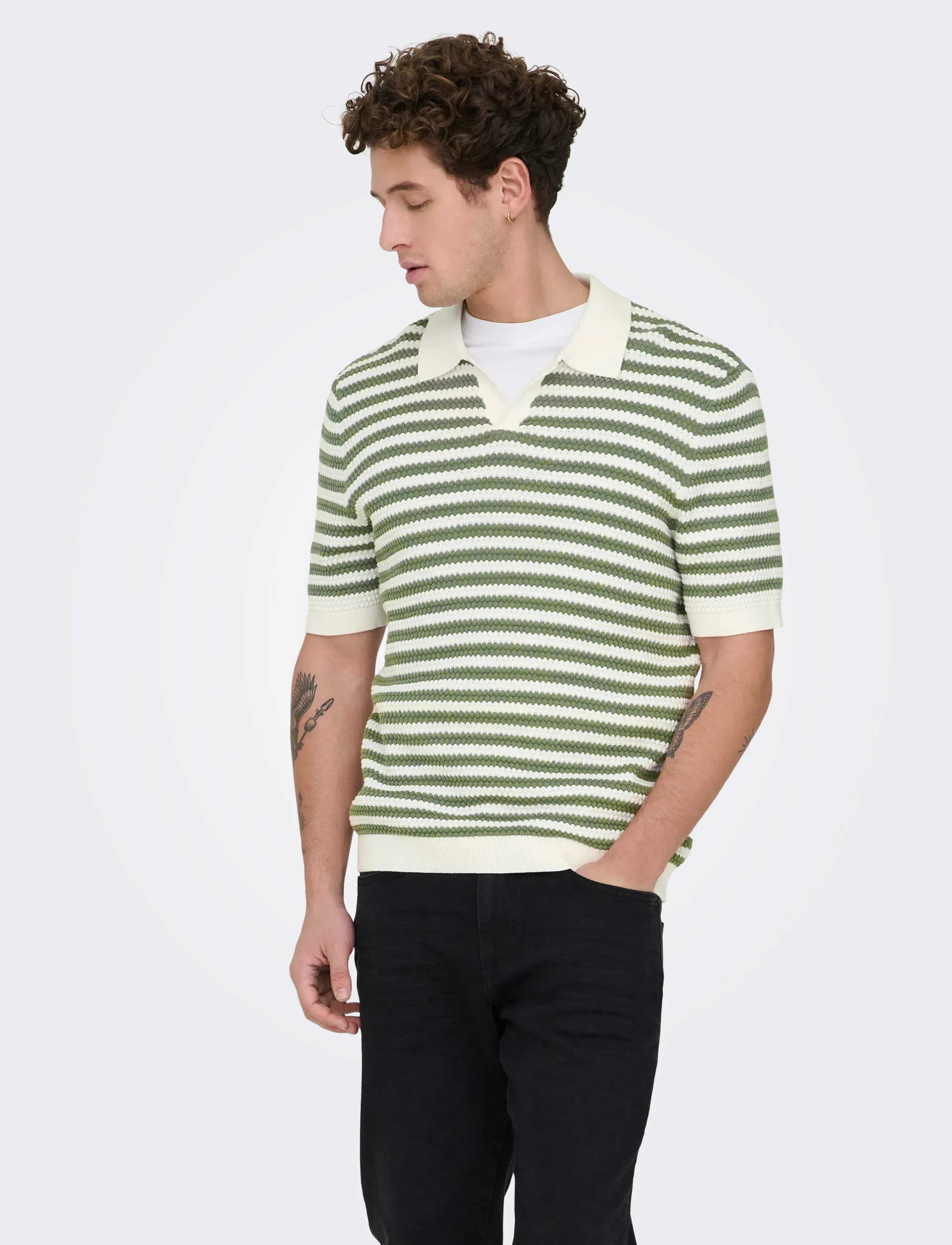 ONLY & SONS Onsserge Reg Ss Split Neck Knit, XXL, Knitwear, Creme - Short Sleeve Knitted Polos, Männerswear