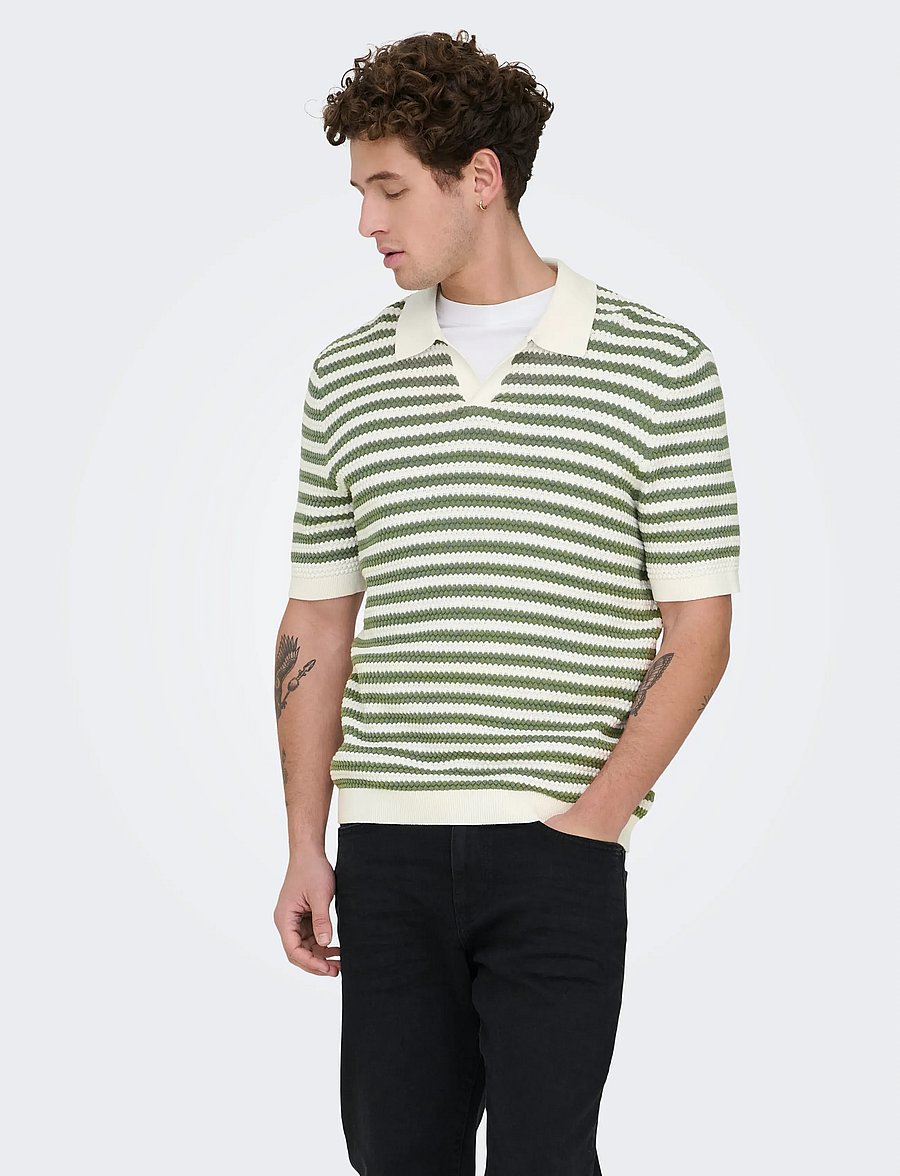 ONLY & SONS - ONSSERGE REG SS SPLIT NECK KNIT - langärmlige strick-polohemden - egret - 0