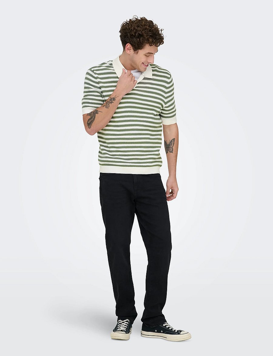 ONLY & SONS - ONSSERGE REG SS SPLIT NECK KNIT - langärmlige strick-polohemden - egret - 4