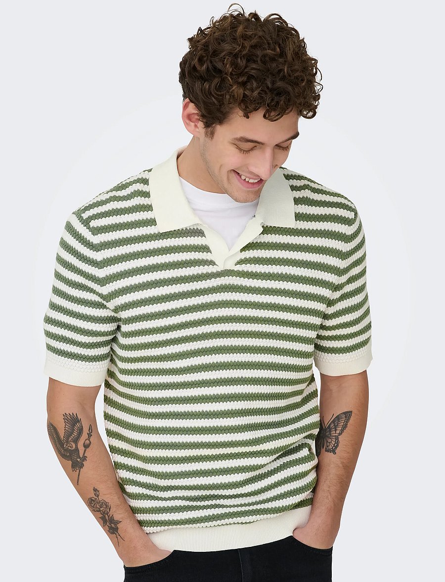 ONLY & SONS - ONSSERGE REG SS SPLIT NECK KNIT - langärmlige strick-polohemden - egret - 5