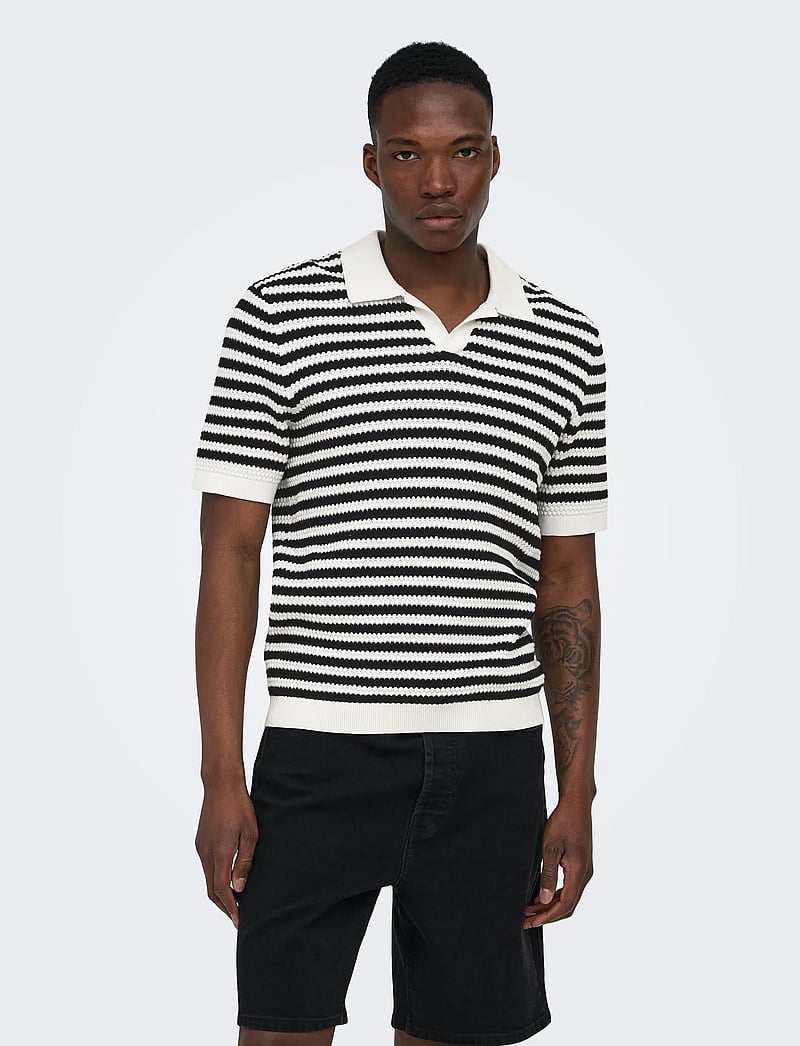 ONLY & SONS - ONSSERGE REG SS SPLIT NECK KNIT - gestrickte polohemden - egret - 0
