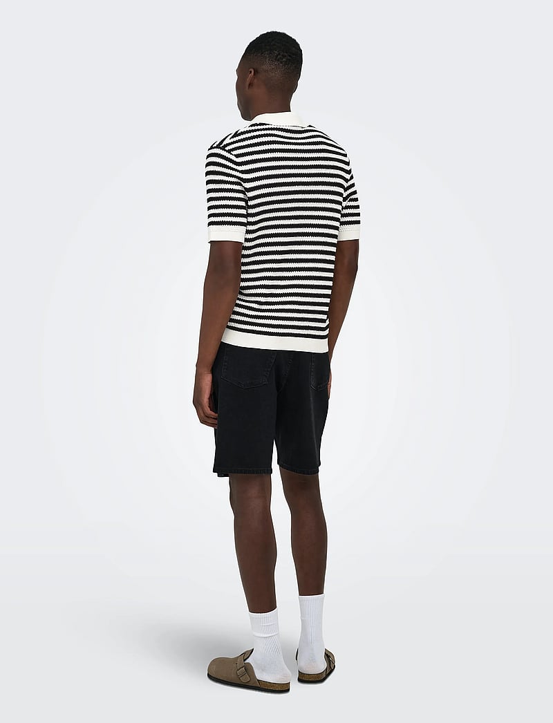 ONLY & SONS - ONSSERGE REG SS SPLIT NECK KNIT - gestrickte polohemden - egret - 3