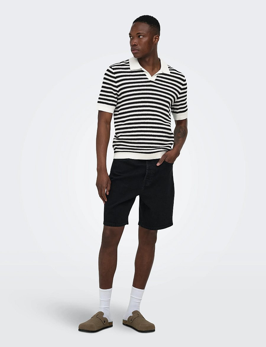 ONLY & SONS - ONSSERGE REG SS SPLIT NECK KNIT - dzianinowe bluzki polo - egret - 4