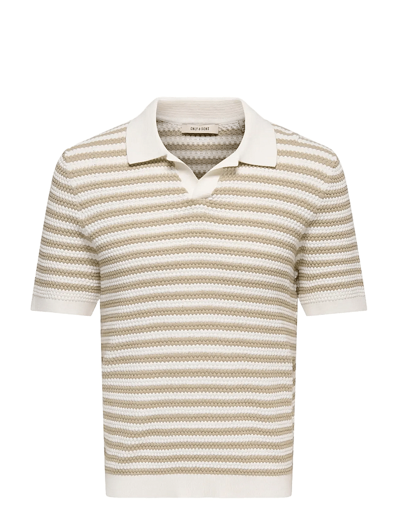 ONLY & SONS - ONSSERGE REG SS SPLIT NECK KNIT - gestrickte polohemden - egret - 1