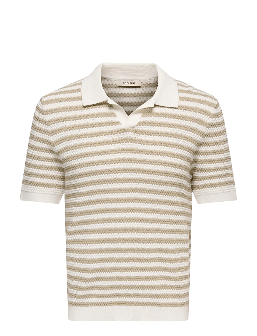 ONLY & SONS - ONSSERGE REG SS SPLIT NECK KNIT - gestrickte polohemden - egret - 1