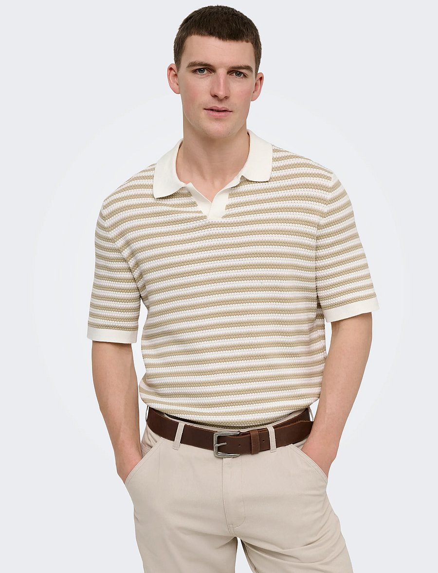 ONLY & SONS - ONSSERGE REG SS SPLIT NECK KNIT - gestrickte polohemden - egret - 5