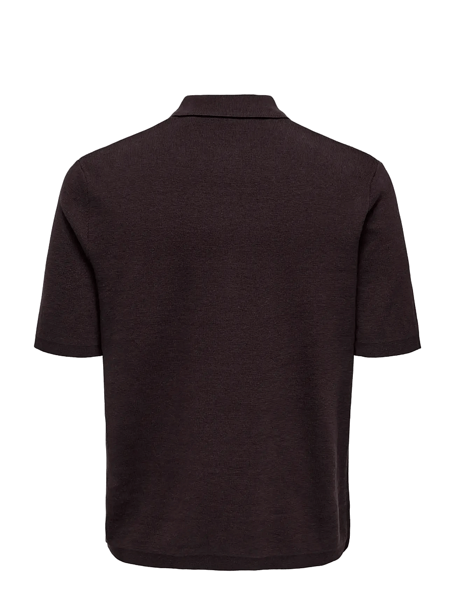 ONLY & SONS - ONSSILAS REG SS SHIRT KNIT - langärmlige strick-polohemden - coffee bean - 1