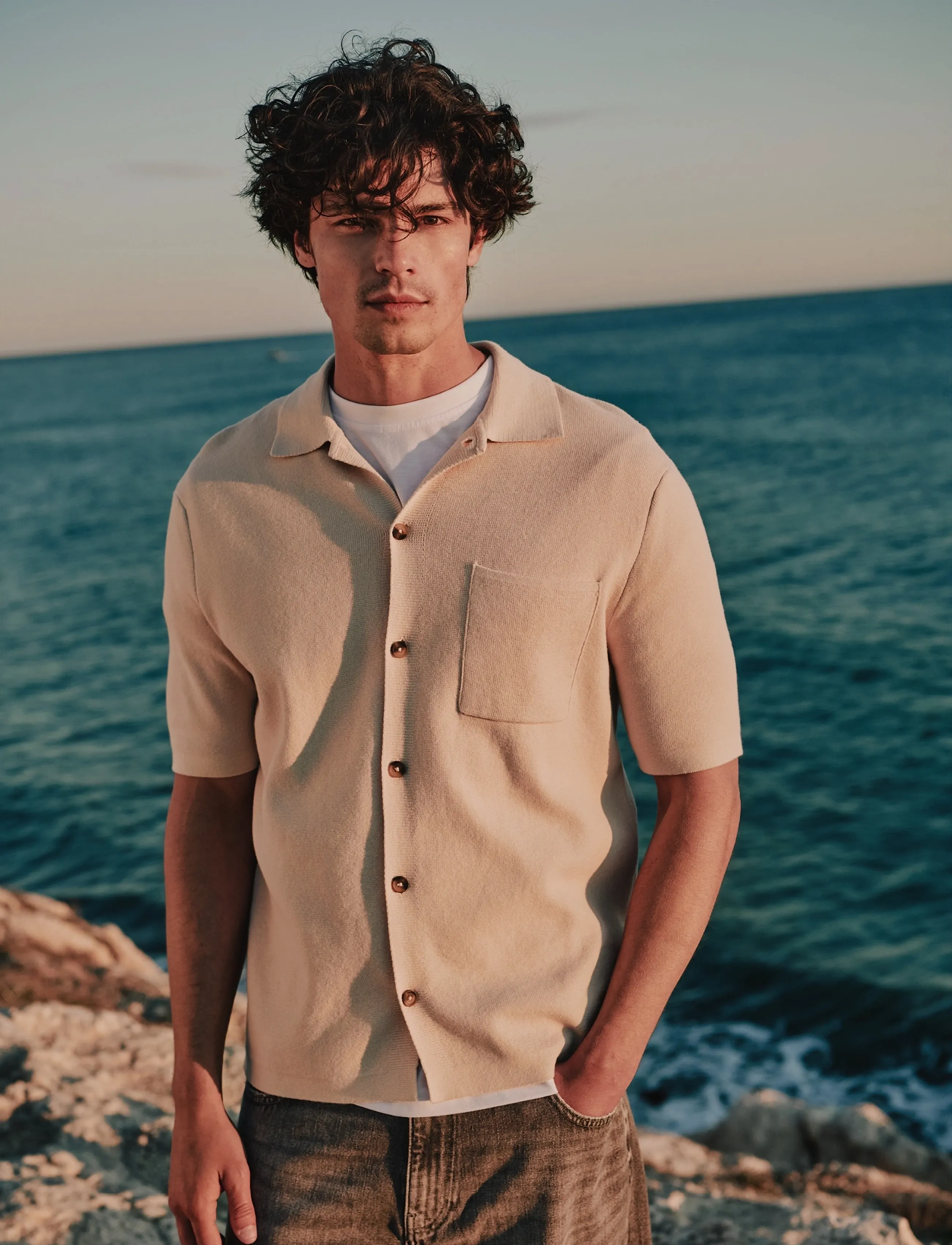 ONLY & SONS Onssilas Reg Ss Shirt Knit, XL, Knitwear, Beige - Short Sleeve Knitted Polos, Männerswear