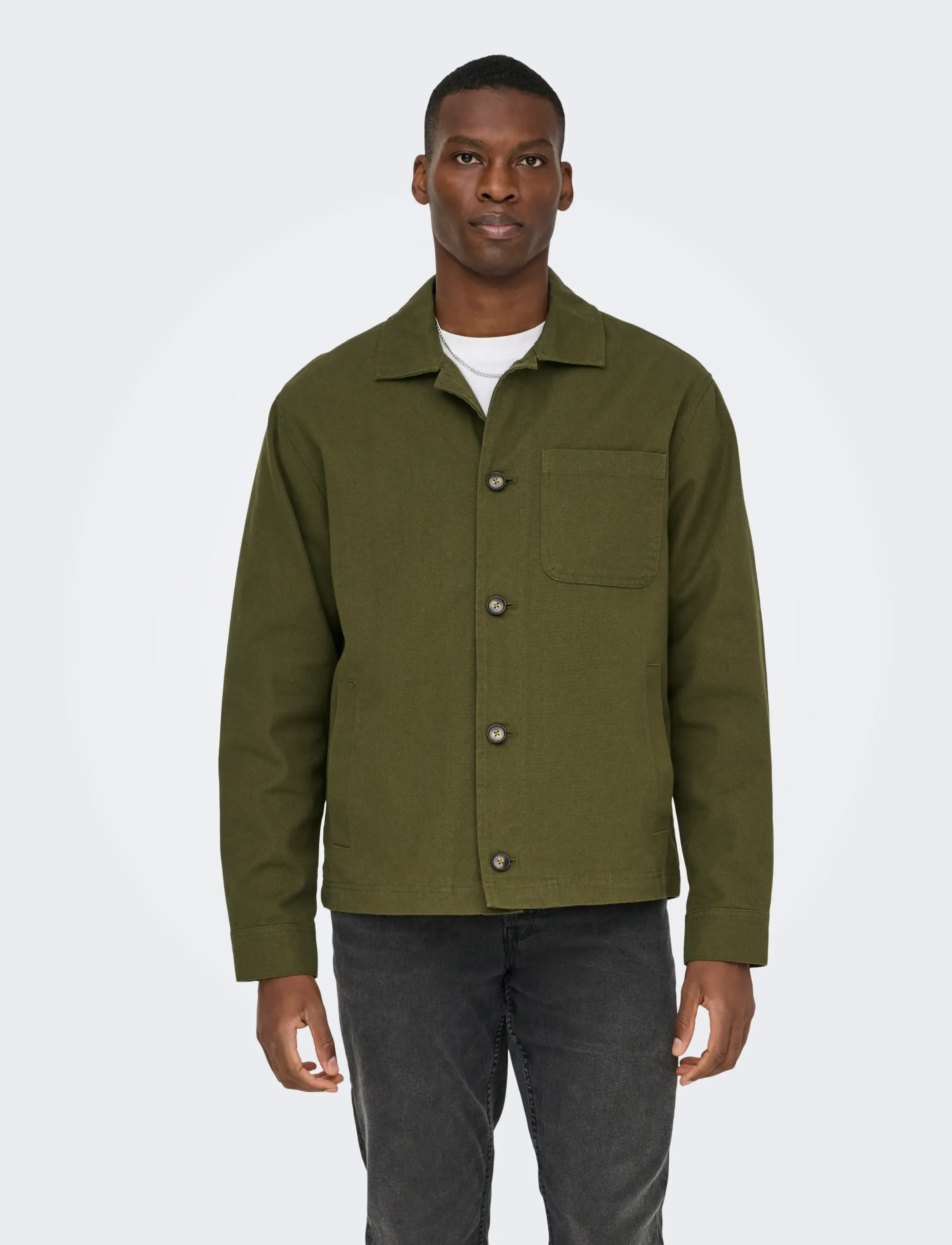 ONLY & SONS Onsronnie Ctn Jacket Otw, XS, Jackets, Khakigrün - Light Männerswear