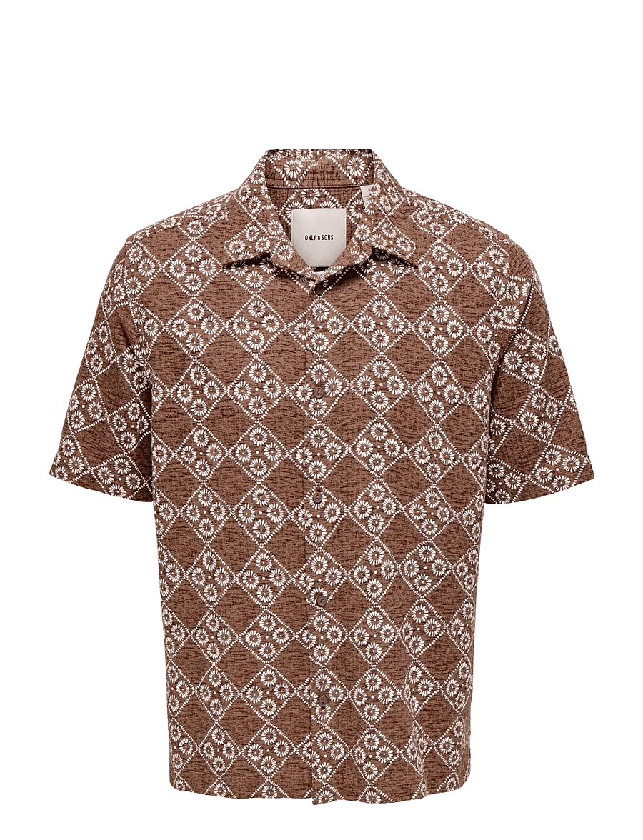 ONLY & SONS - ONSJOHNSON REG SS 036 SHIRT - mönstrade skjortor - potting soil - 0