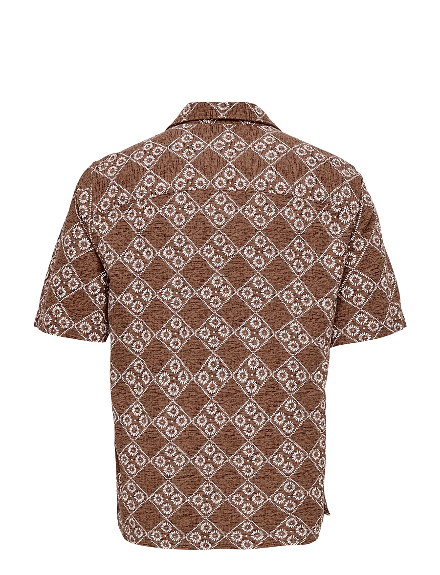 ONLY & SONS - ONSJOHNSON REG SS 036 SHIRT - mönstrade skjortor - potting soil - 1