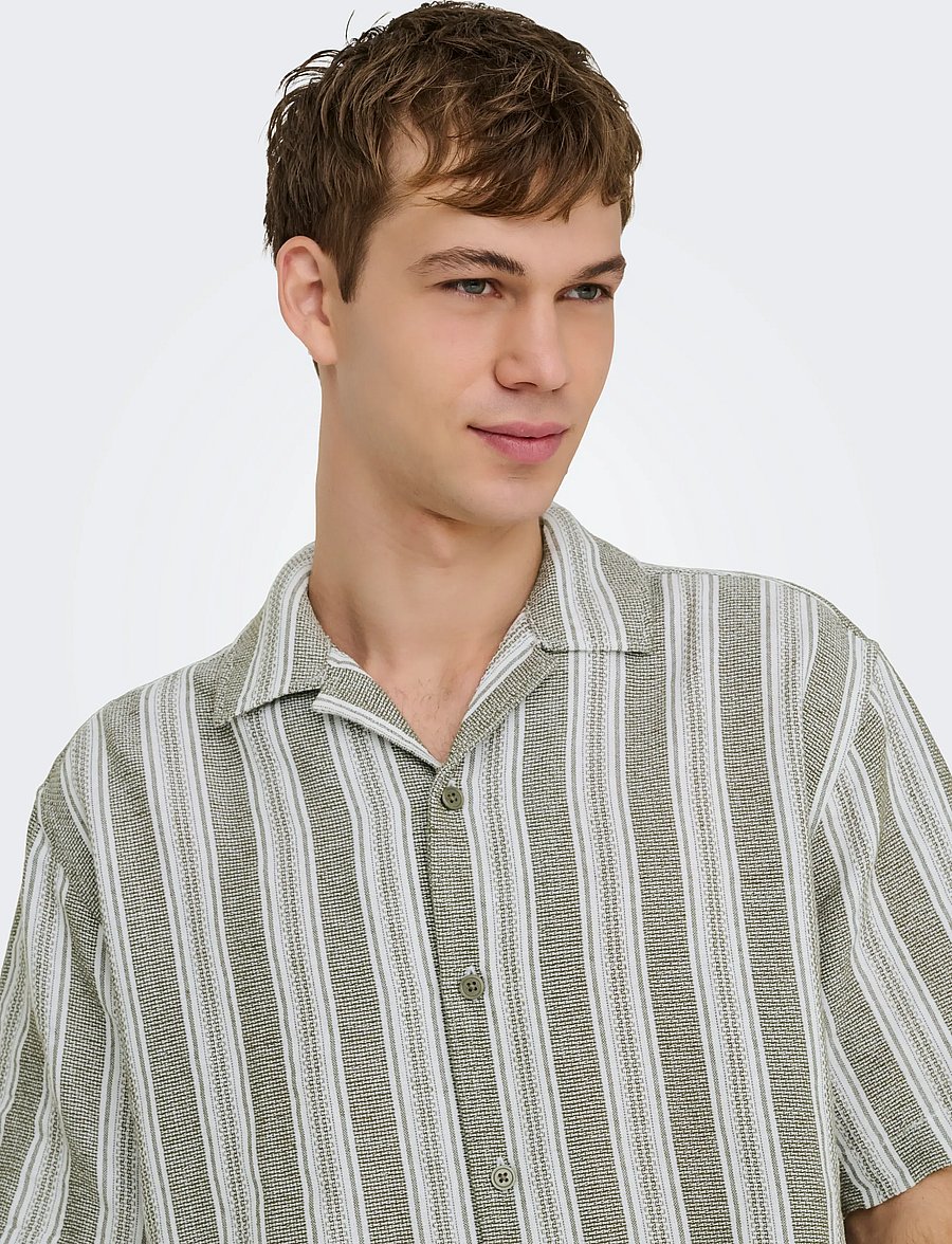 ONLY & SONS - ONSWALKER RLX RESORT SS 035 SHIRT NOOS - dryžuoti marškiniai - dark olive - 5