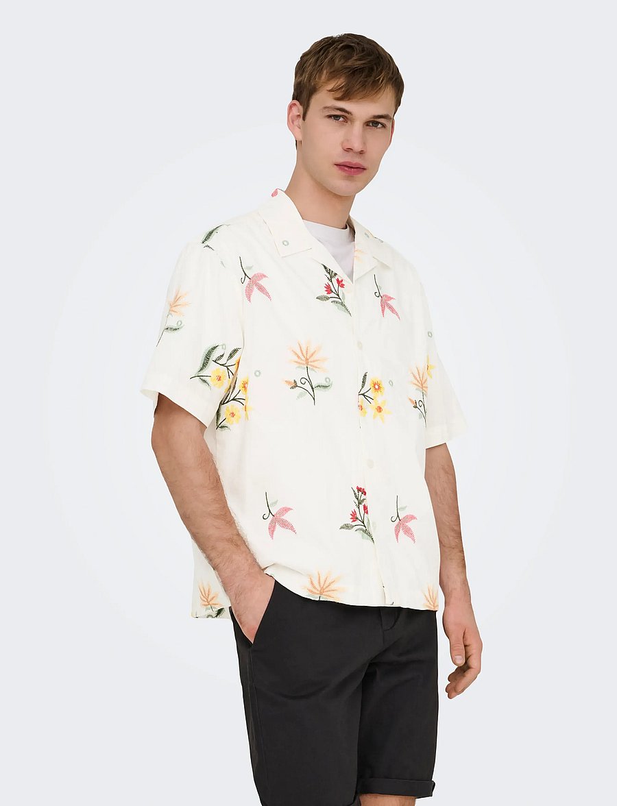 ONLY & SONS - ONSEDWARD RLX SS SHIRT - gemusterte hemden - bright white - 0