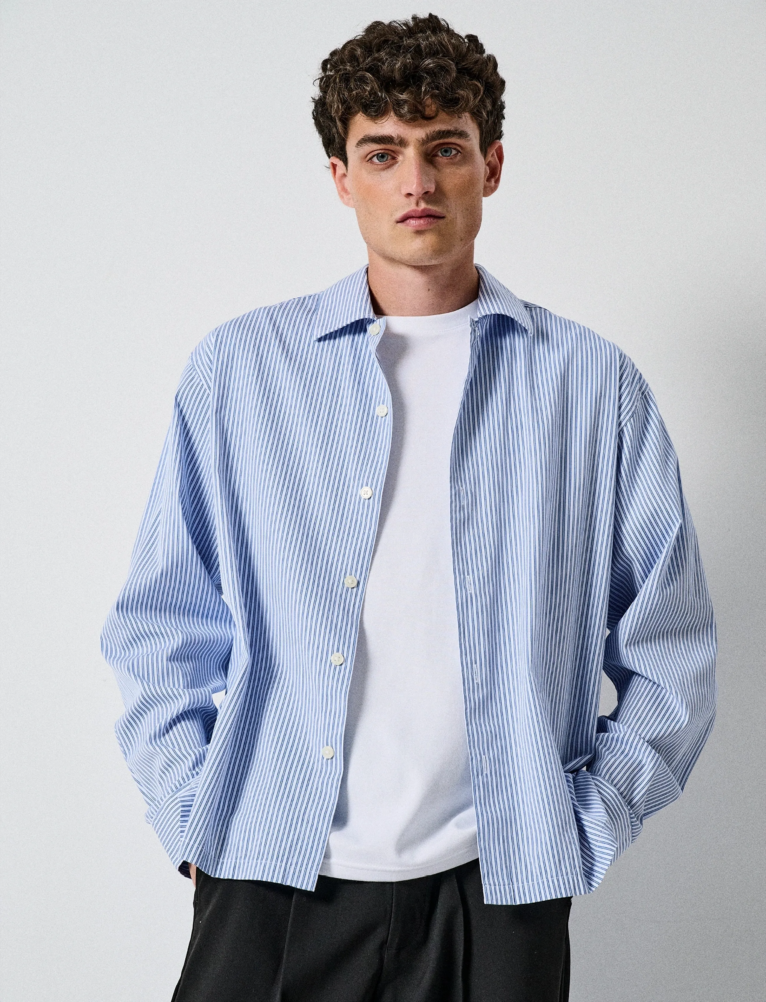 ONLY & SONS ONSOPALINE RELAX LS SHIRT FRML - Tøj - BRIGHT WHITE / blue