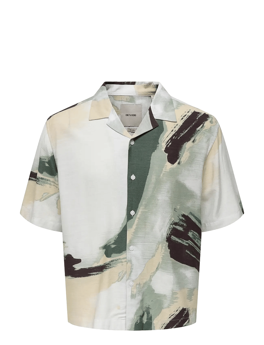ONLY & SONS - ONSHARVI RLX RESORT SS 041 AOP SHIRT - mönstrade skjortor - bright white - 1