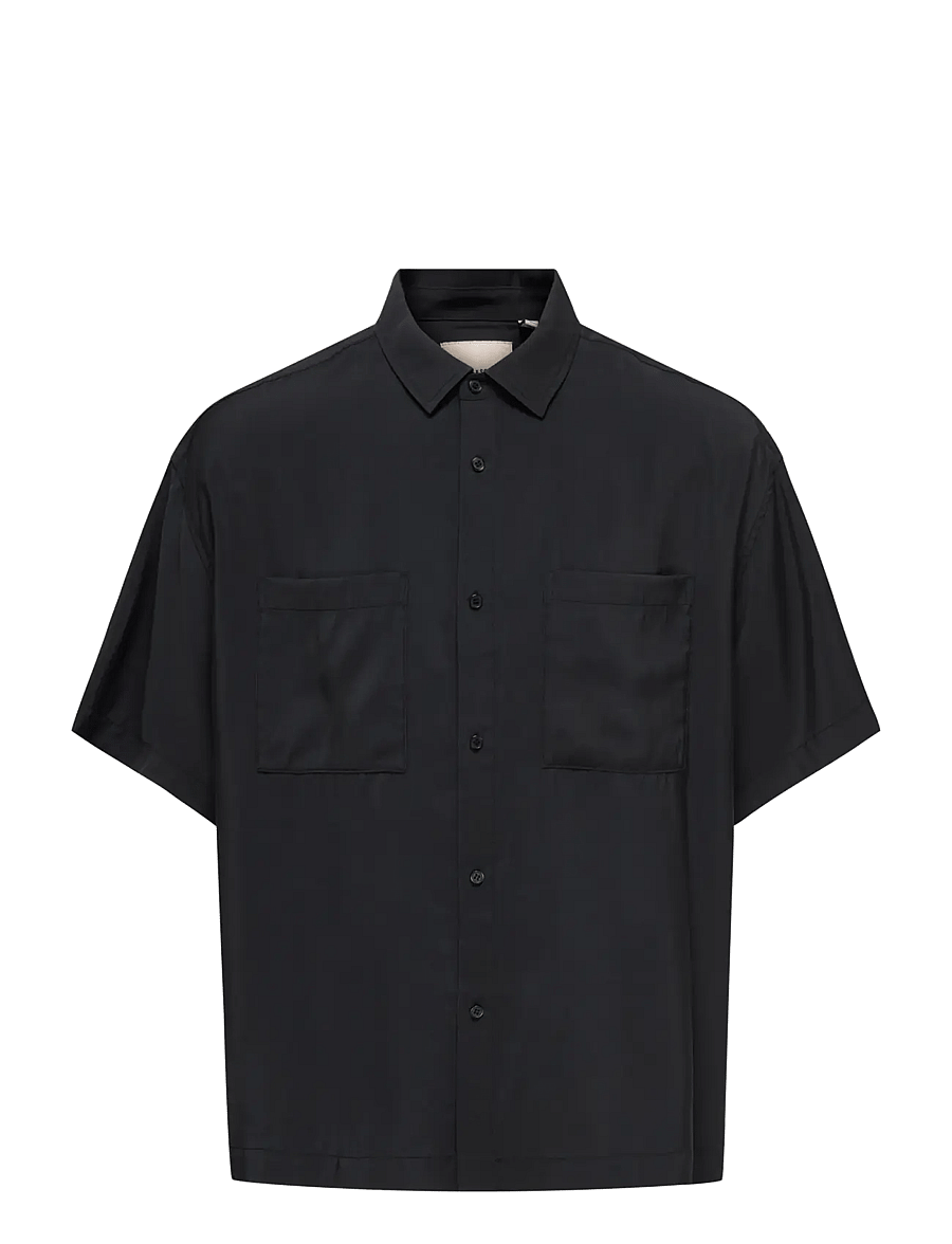 ONLY & SONS - ONSFADE LOOSE MODAL BLEND 0589 SHIRT - kortærmede skjorter - jet black - 0